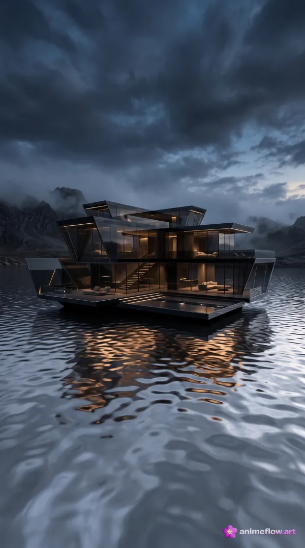 Floating Glass Villa At Dusk