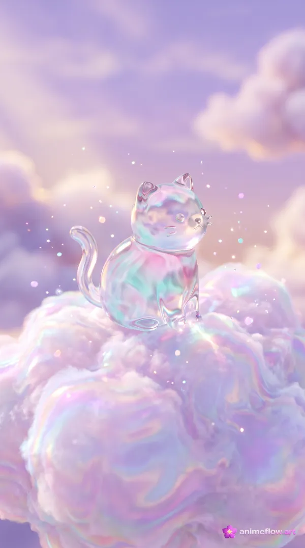 Iridescent Cat On Pastel Cloud