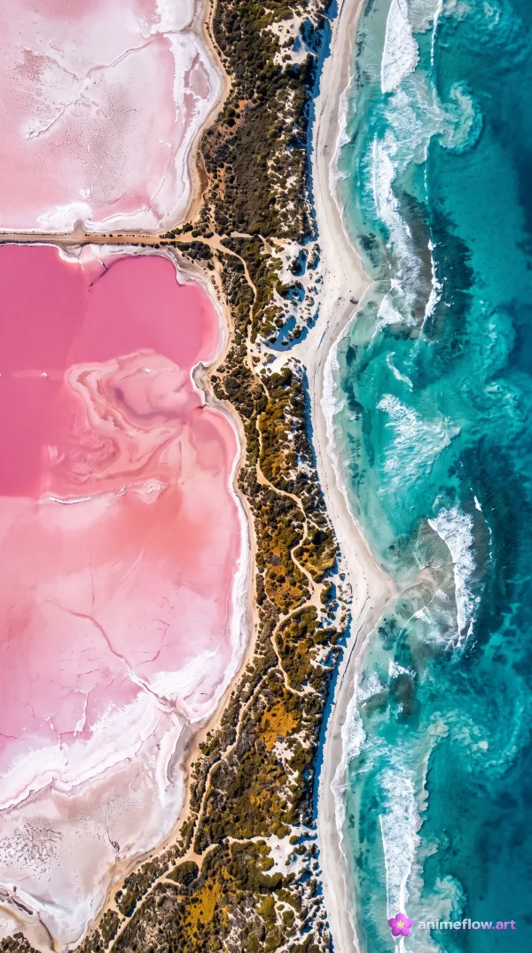 Pink Lake Meets Turquoise Sea