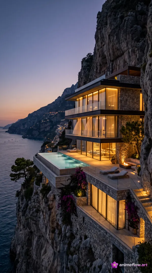 Cliffside Glass Villa Twilight