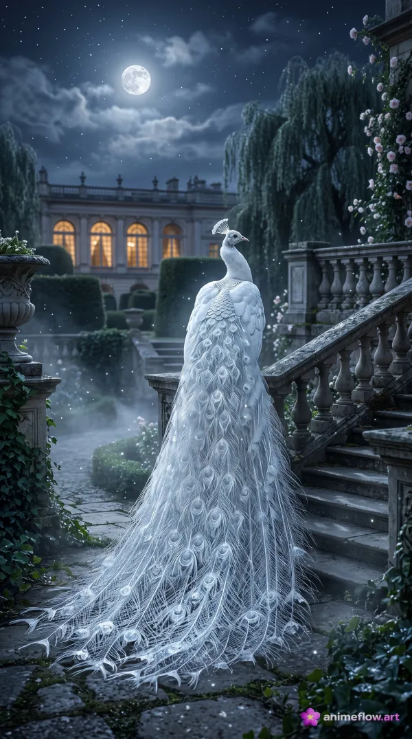 Moonlit Peacock At Chateau