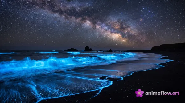 Bioluminescent Tides Under Milky Way