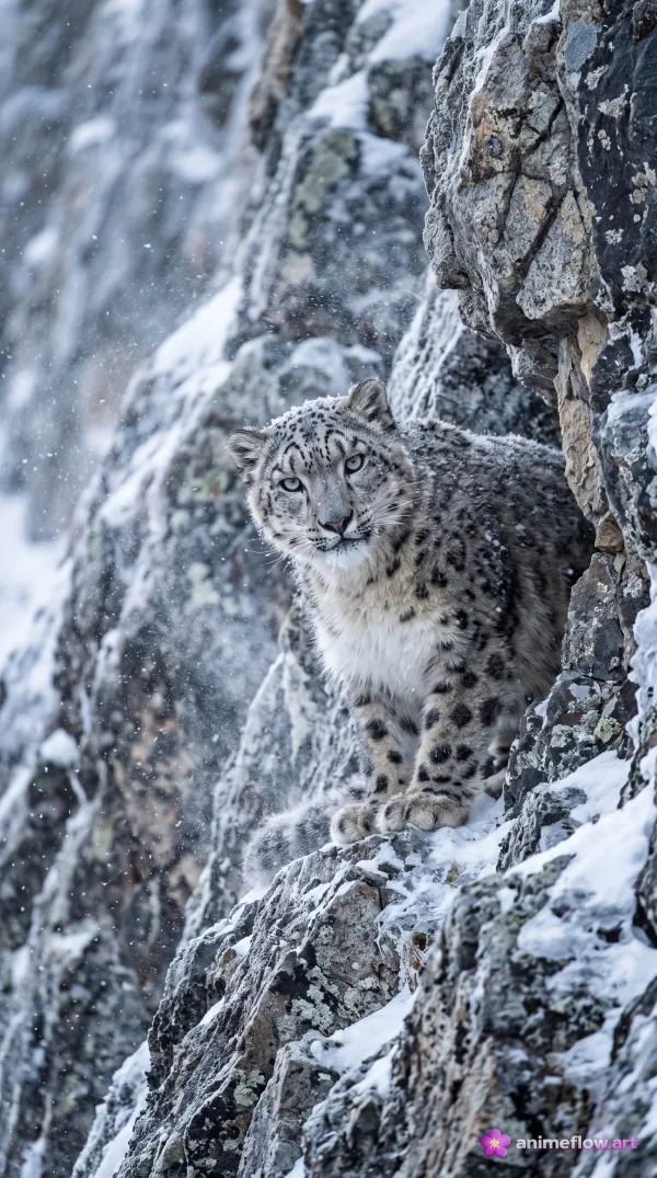 Silent Watcher On Snowy Cliffs