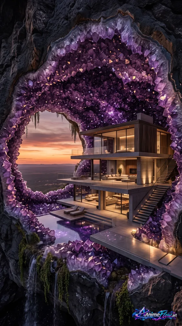 Amethyst Geode Villa At Sunset