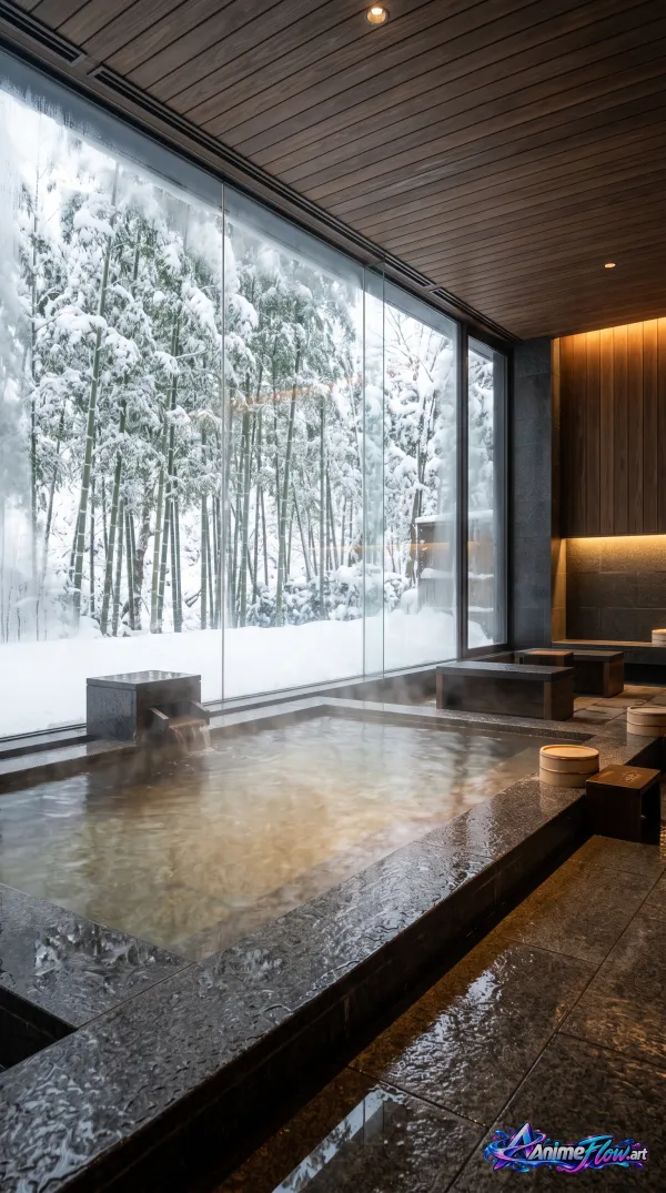 Serene Snowy Onsen Retreat