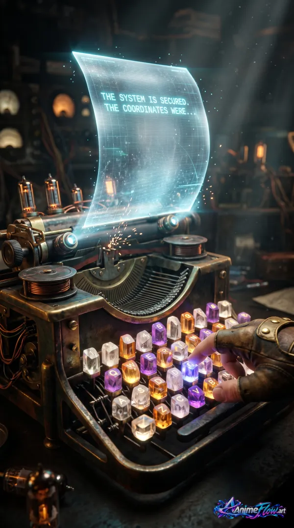 Steampunk Typewriter's Holographic Message