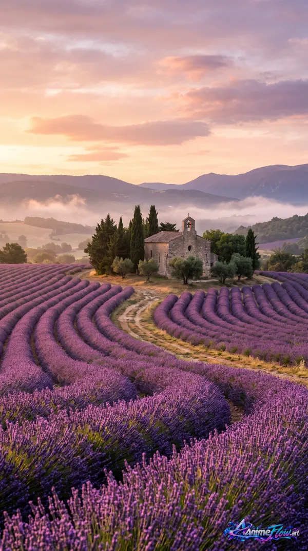 Lavender Chapel At Sunset