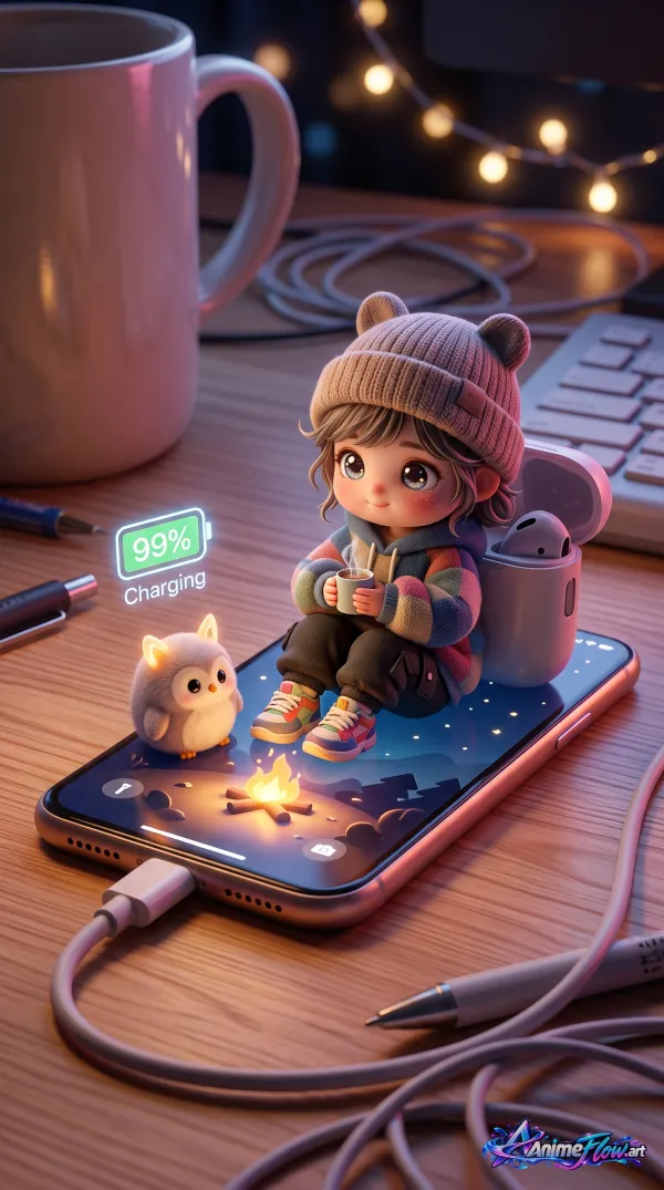 Cozy Campfire On A Charging Phone