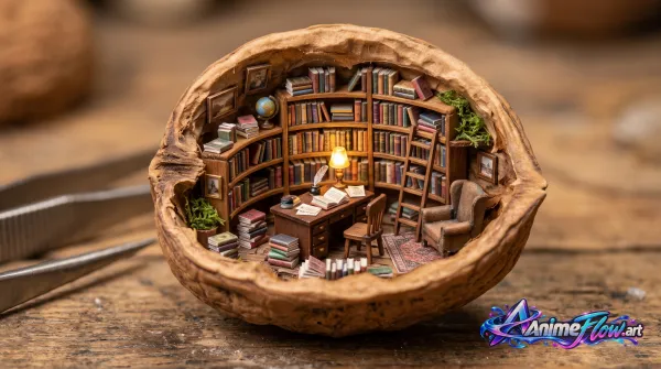 Walnut Shell Miniature Library